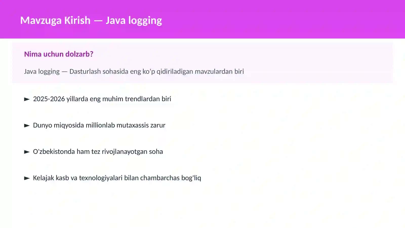 DASTURLASH | JAVA VA KORXONA 2