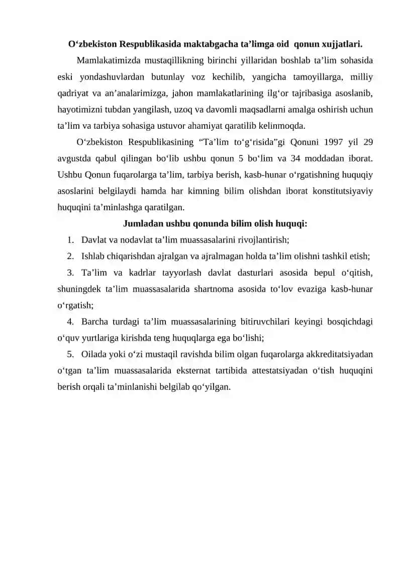 O'zbekiston Respublikasi ta'lim tizimiga oid me'yoriy-huquqiy hujjatlar 2