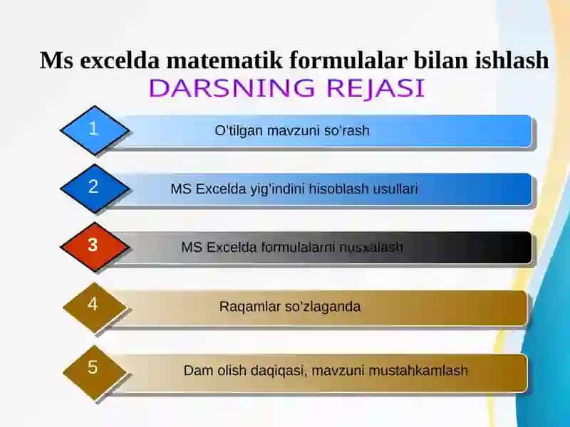 MS excelda matematik formulalar bilan ishlash 2