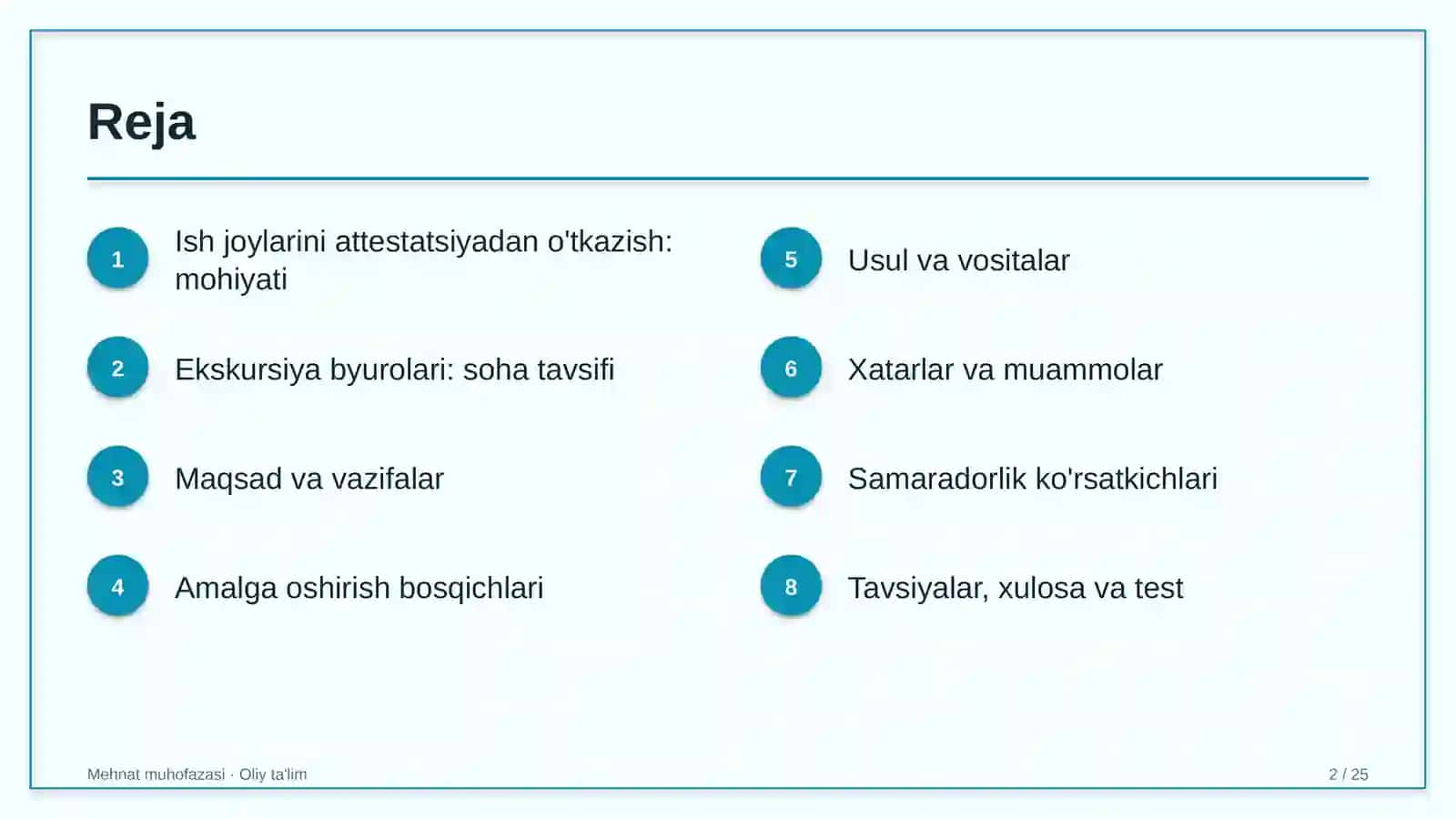 Ekskursiya byurolarida ish joylarini attestatsiyadan o'tkazish 2
