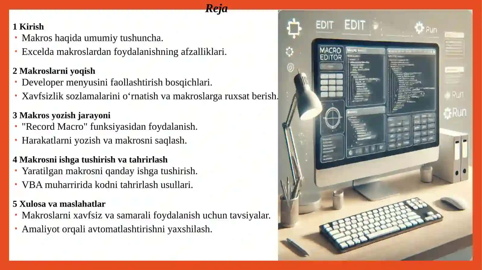 EXCELDA MAKROS YOZISH. MAKROSNI ISHGA TUSHIRISH 2