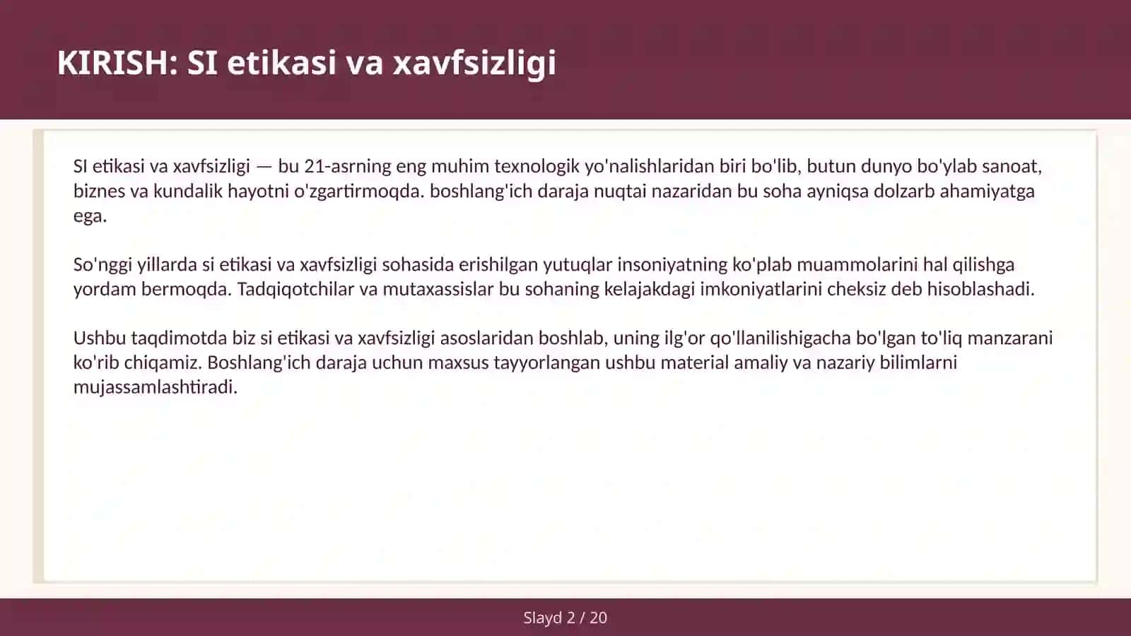 SI ETIKASI VA XAVFSIZLIGI 2