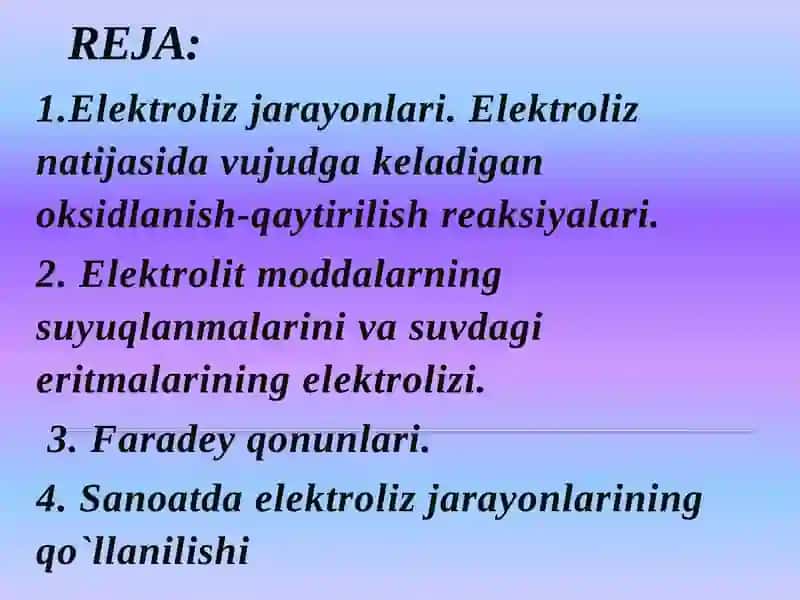 Elektrolizjarayonlari. 2