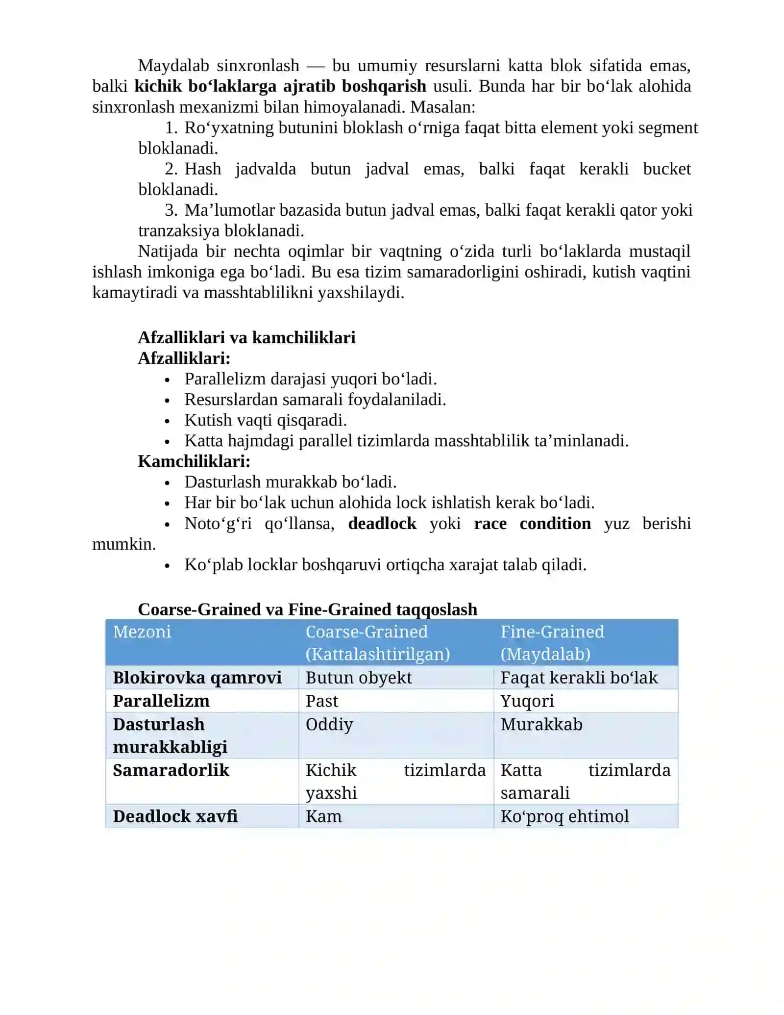 Maydalab (Fine-Grained) sinxronlash 2
