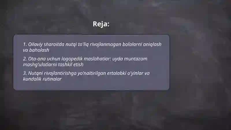 Oilada nutqi to’liq rivojlanmagan bolalar bilan olib boriladigan korreksion-logopedik ish. Rivojlantiruvchi o'yinlar 2