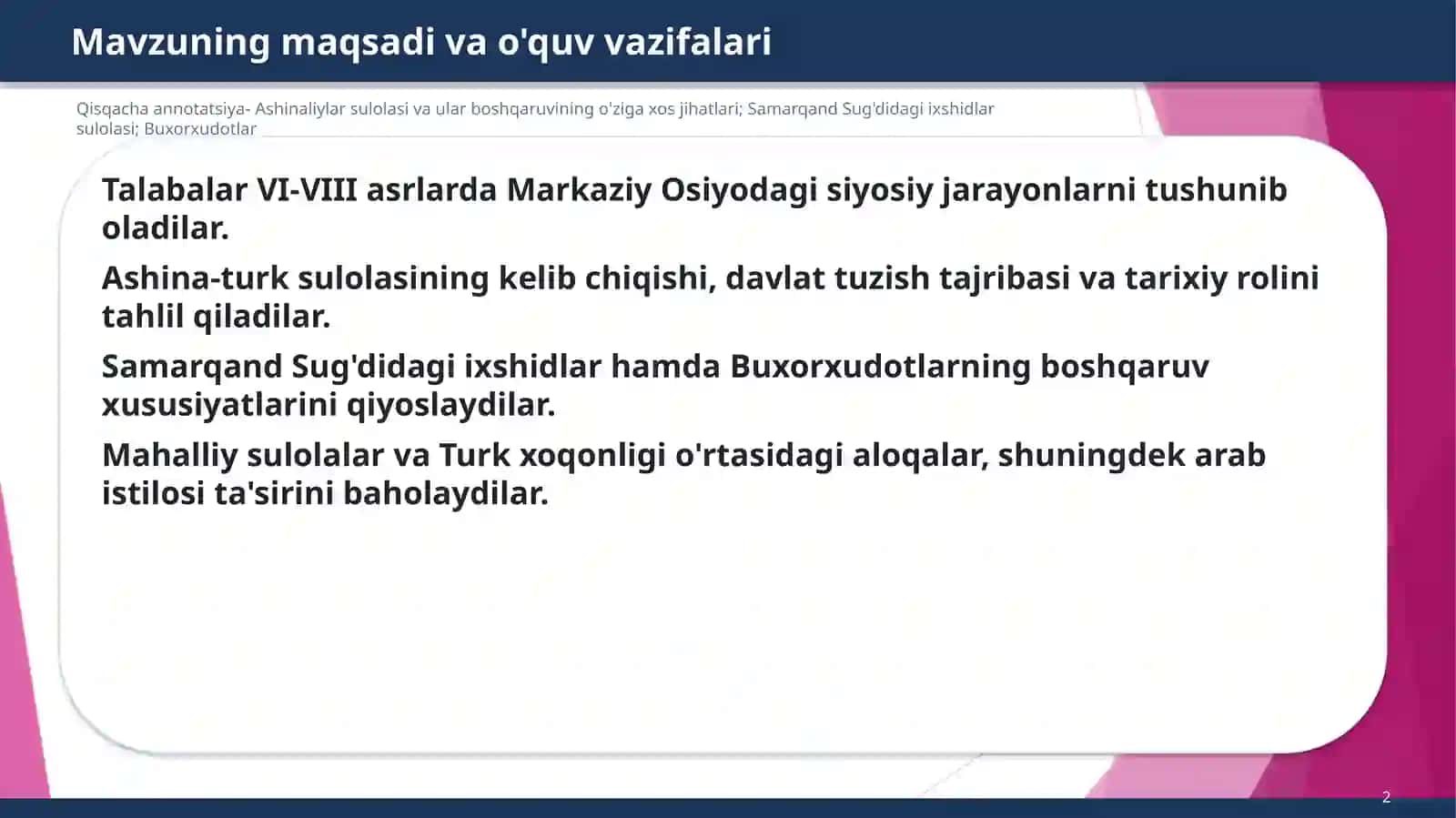 VI-VIII asrlar sulolalari 2