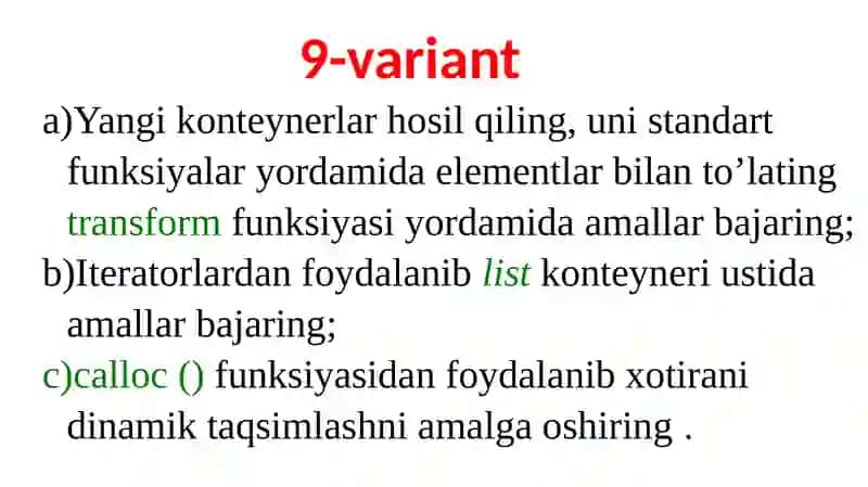 Standart algoritmlar va iteratorlar 2