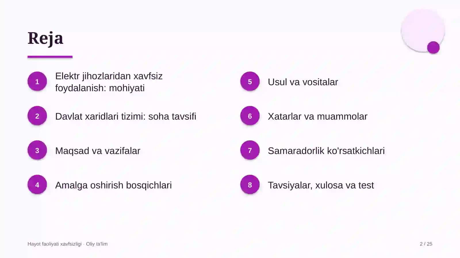 Hayot faoliyati xavfsizligi · Oliy ta'lim 2
