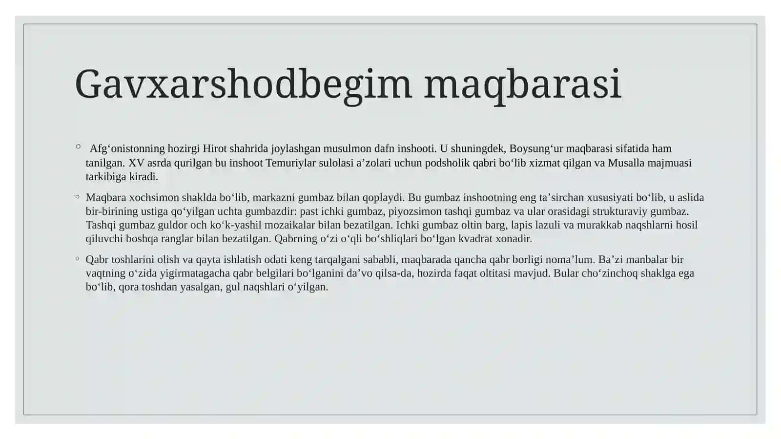 Hirot sharidagi me’moriy obidalar. 2