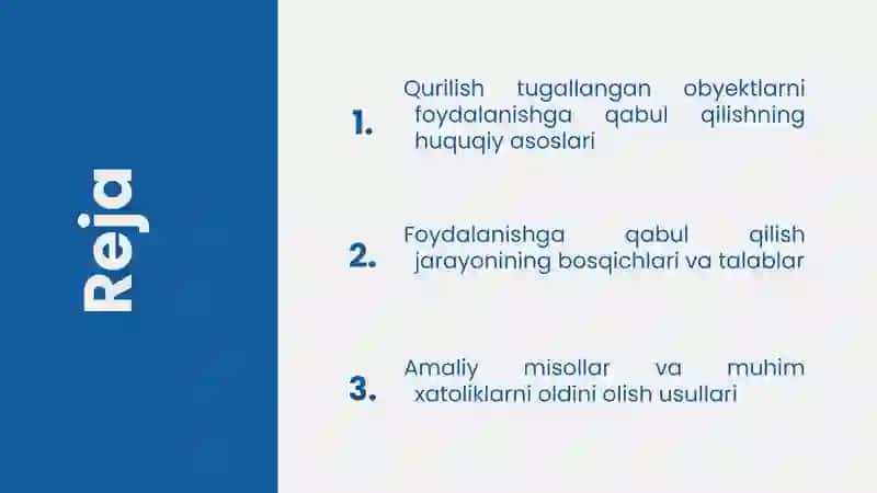 Qurilish tugallangan obyektlarni foydalanishga qabul qilish 2