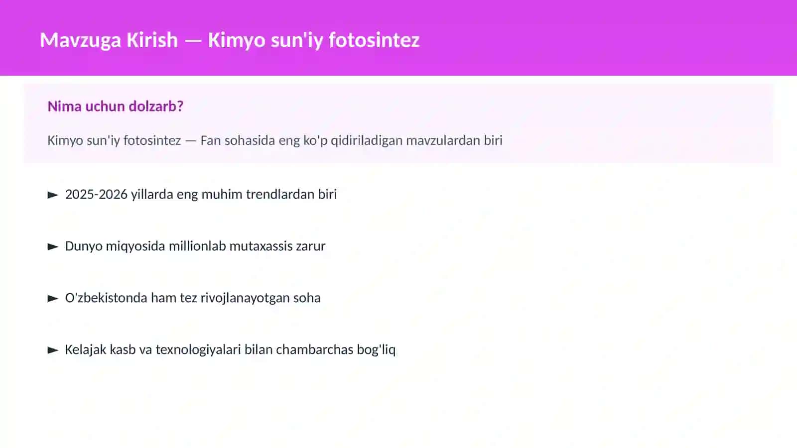 Kimyo sun'iy fotosintez 2