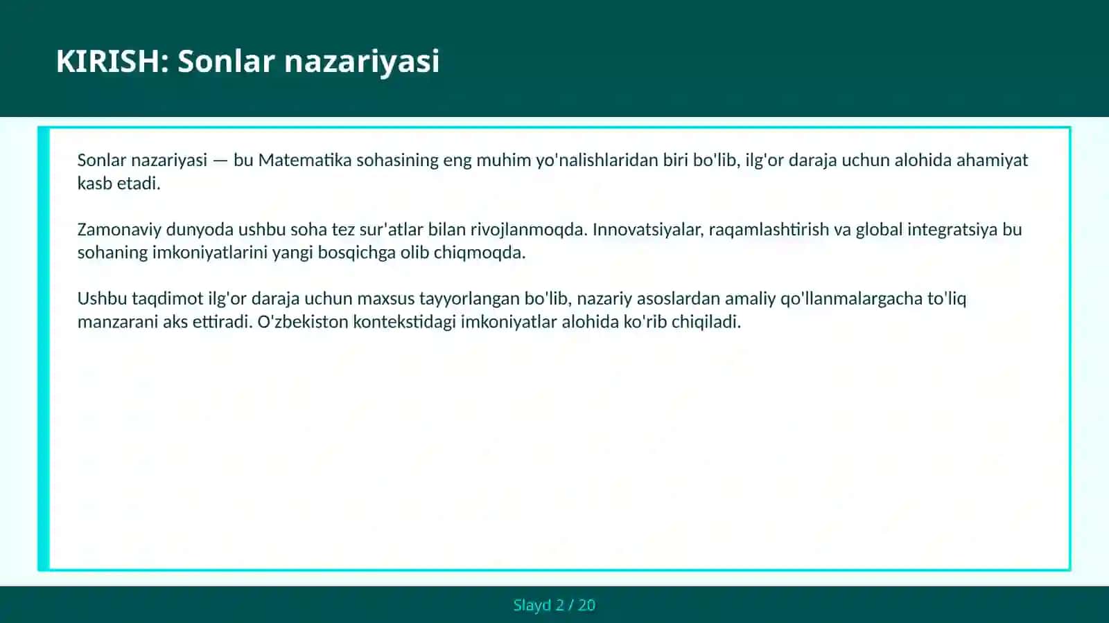 SONLAR NAZARIYASI 2