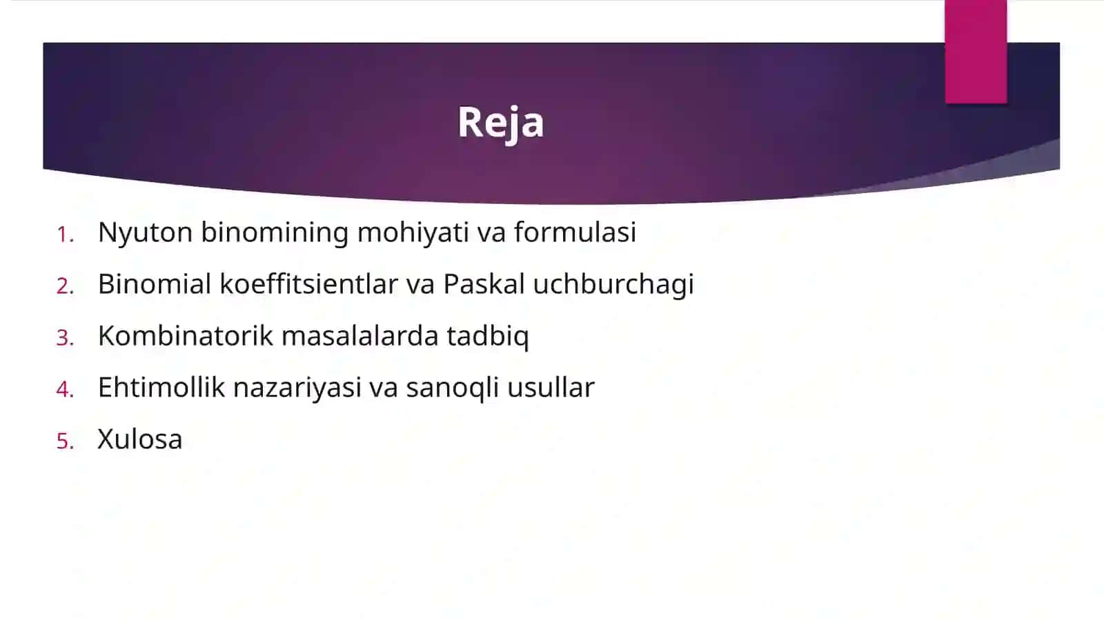 Nyuton binomi va uning kombinatorikaga tadbiqi 2