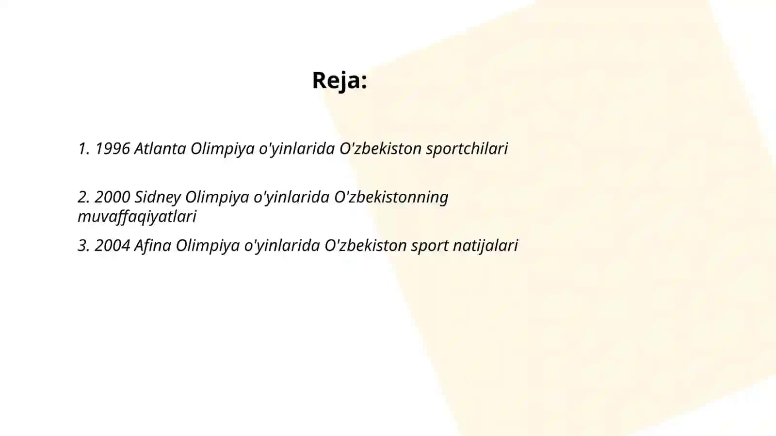 O'zbekiston sportchilarining1996-hozirgi davirgacha o'tkazilgan olimpiya o'yinlaridagi yutuqlari 2