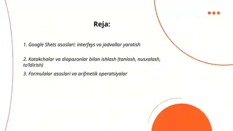 Google Sheets asoslari: interfeys va jadvallar yaratish 2