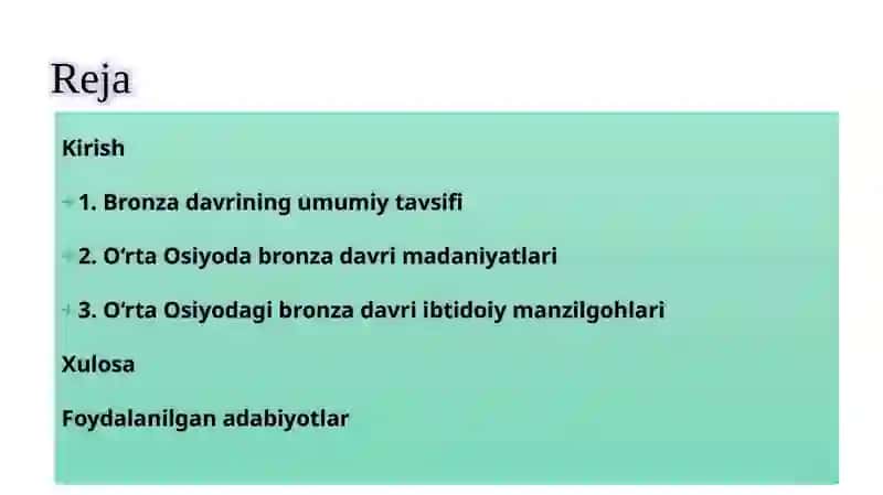 O‘rta Osiyodagi bronza davri ibtidoiy manzilgohlari 2