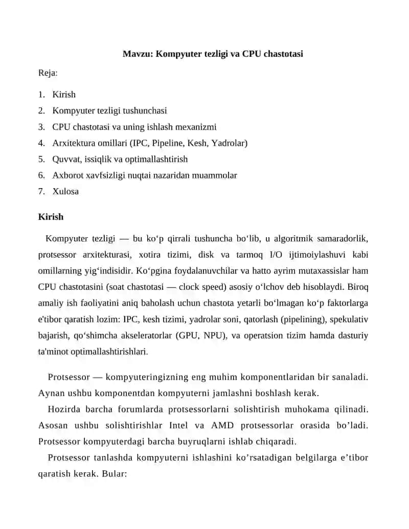 Kompyuter tezligi va CPU chastotasi 2
