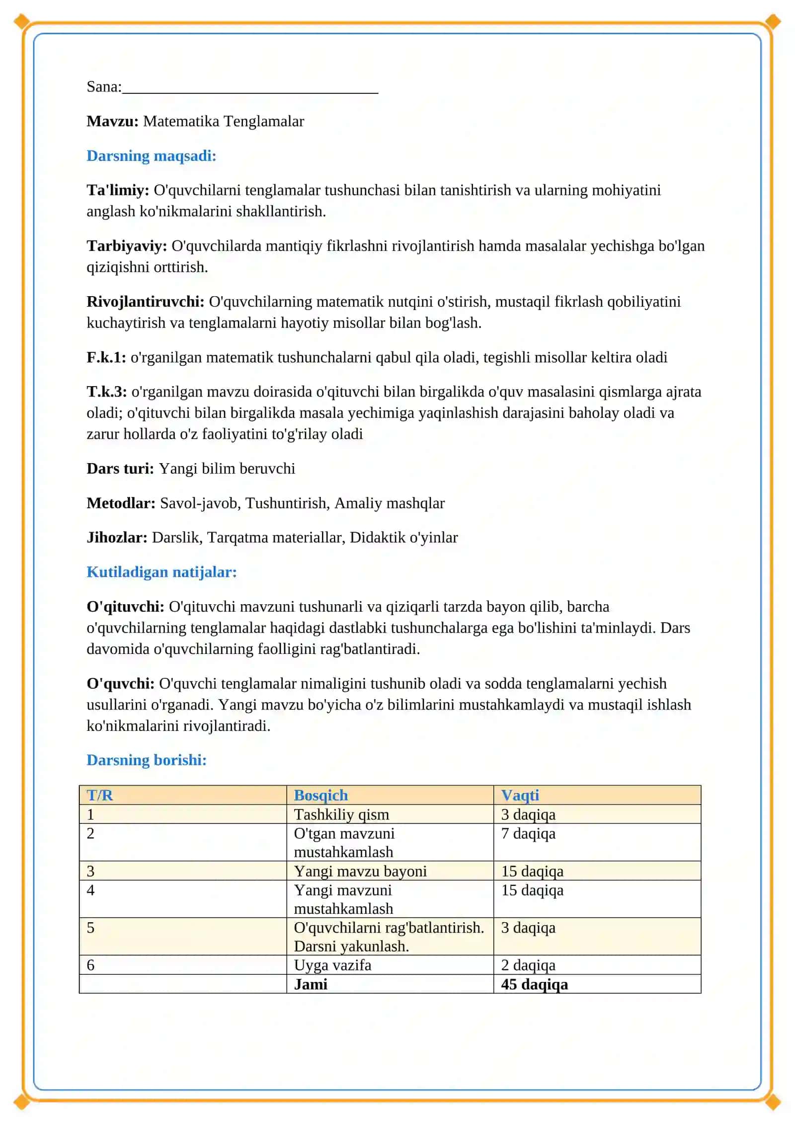 Lesson on Matematika Tenglamalar 2