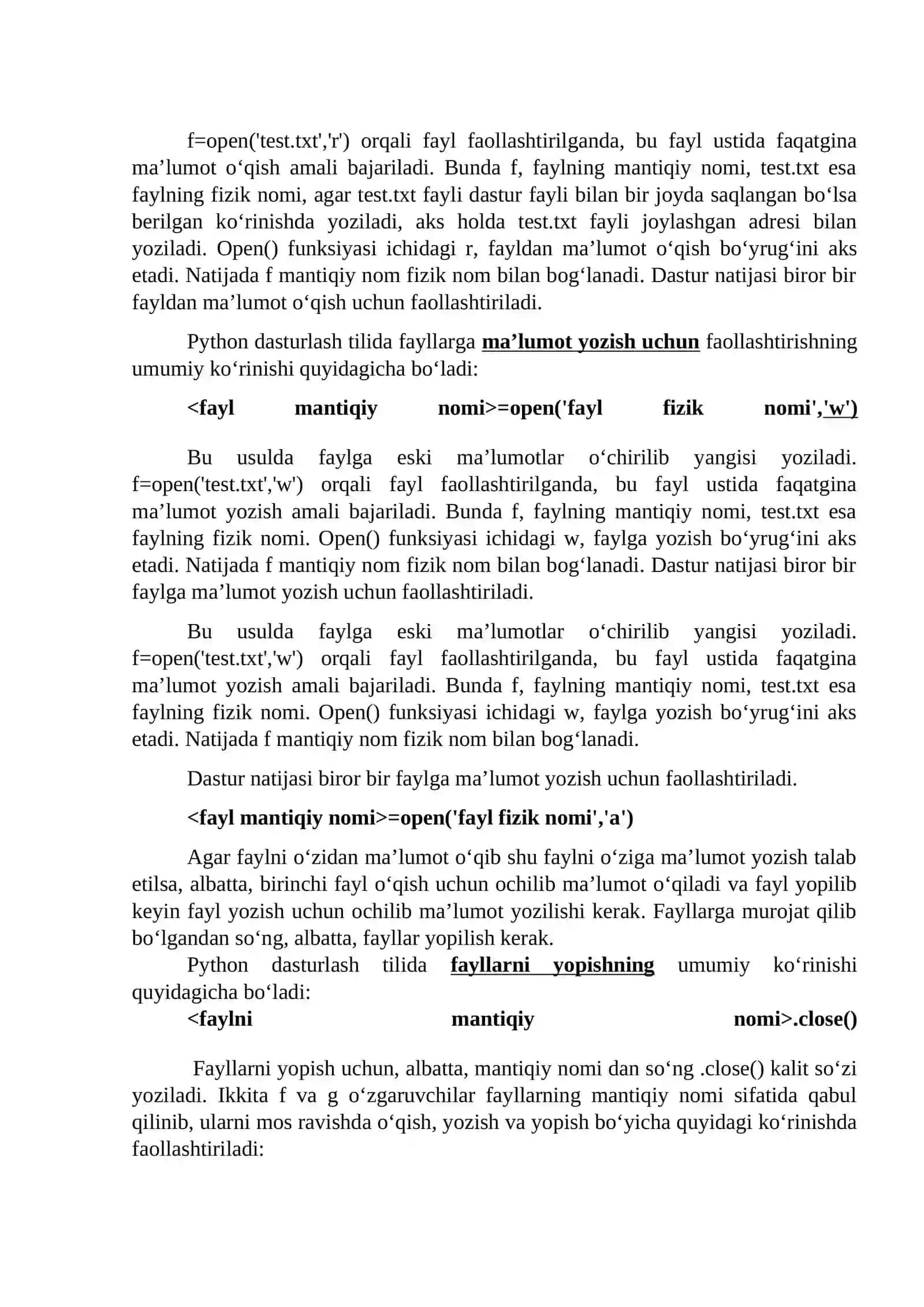 PYTHON DASTURLASH TILIDA FAYLLAR BILAN ISHLASH 2
