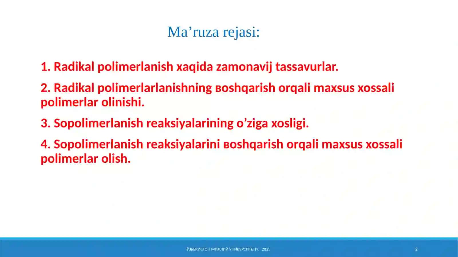 Maxsus xossali polimerlarni olinish usullari 2
