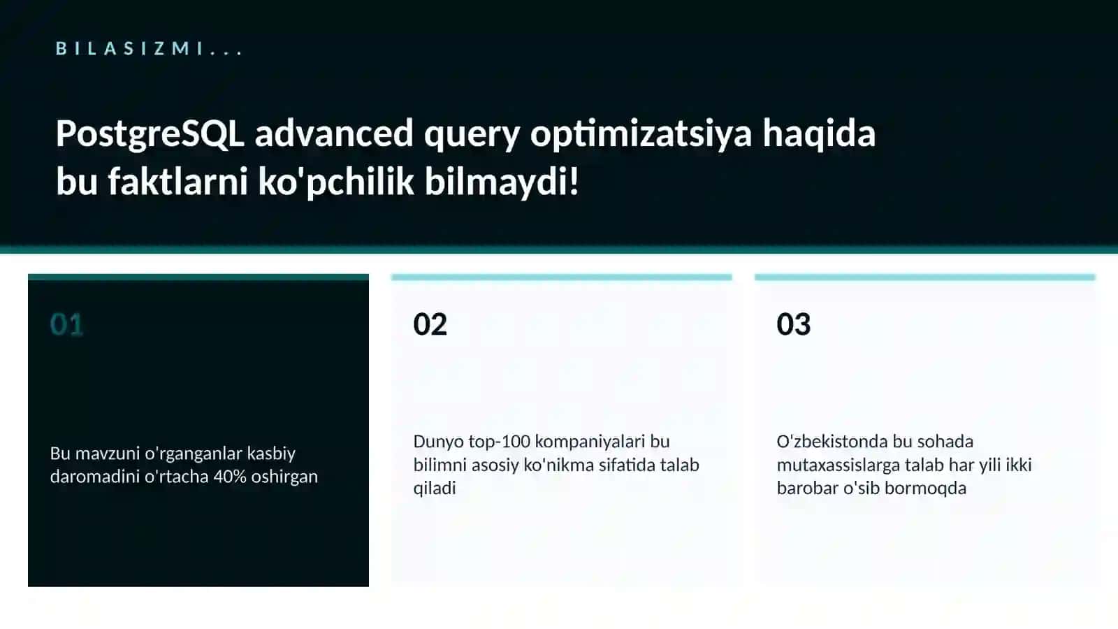 PostgreSQL advanced query optimizatsiya 2
