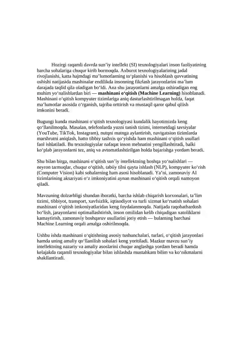 Mashinani o‘qitish (Machine Learning) 2
