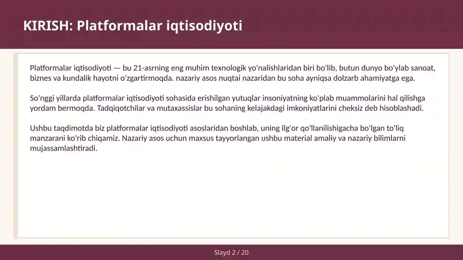 PLATFORMALAR IQTISODIYOTI 2