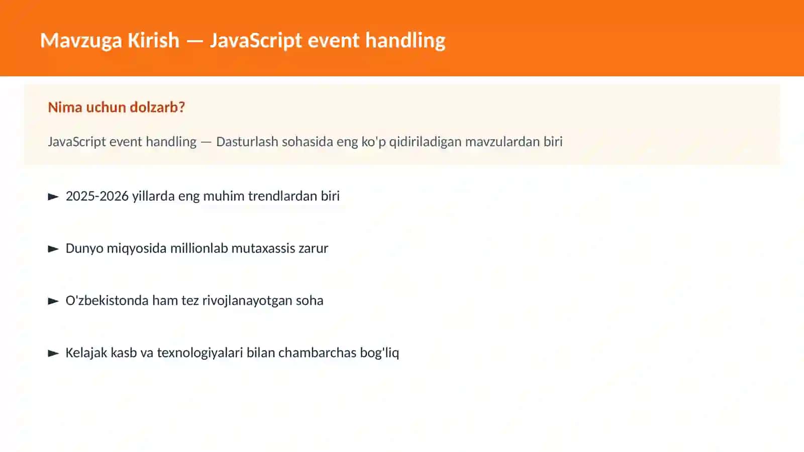 DASTURLASH | JAVASCRIPT VA WEB 2