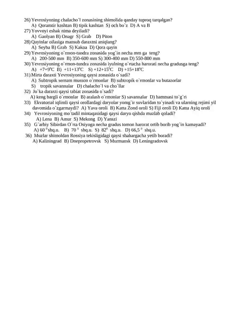 6-sinf 36 testli variant 2