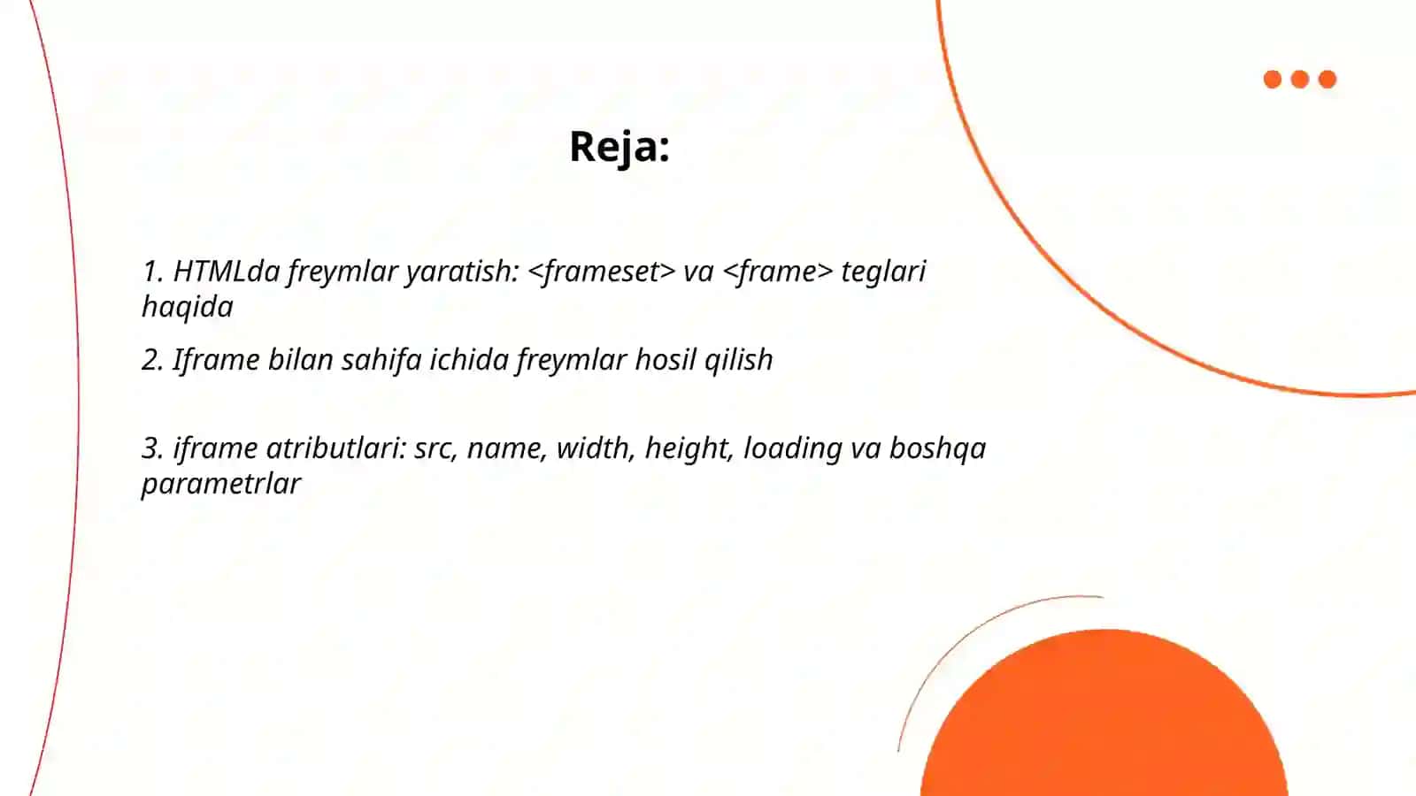 HTMLda freymlar hosil qilish 2
