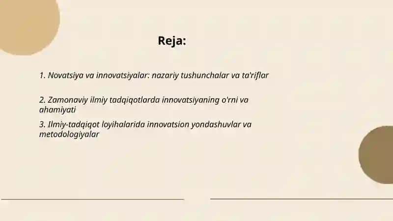 Novatsiya va innovatsiyalar 2