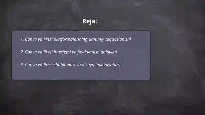 Canva va Prezi platformalarining umumiy taqqoslanishi 2