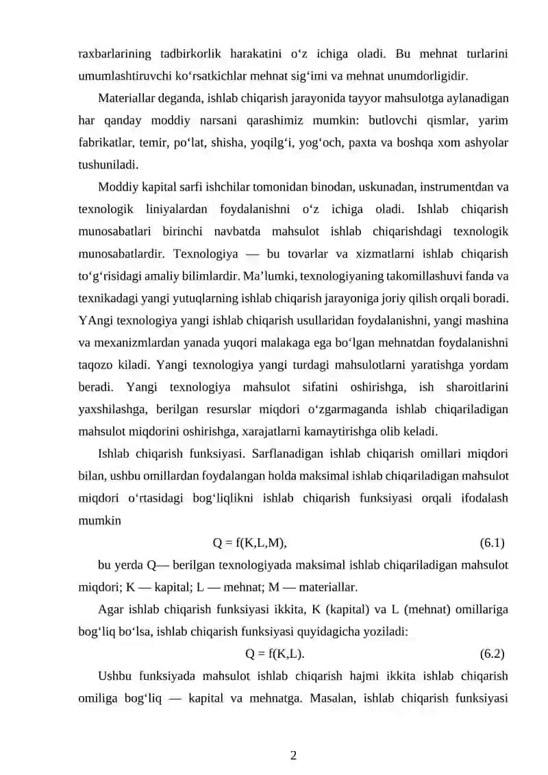 Ishlab chiqarish nazariyasi 2