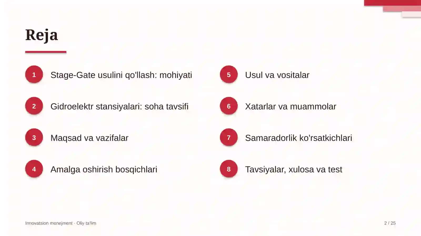 Gidroelektr stansiyalarida Stage-Gate usulini qo'llash 2