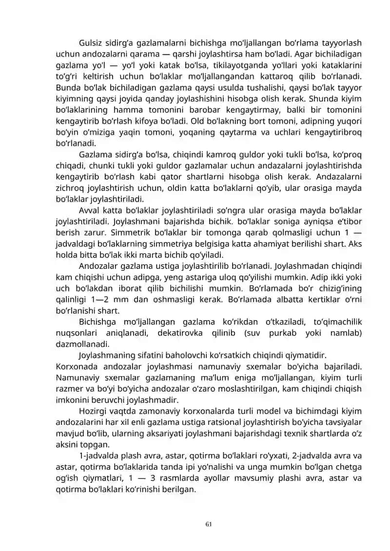 Ayollar plashining bo’laklarini bichish 2