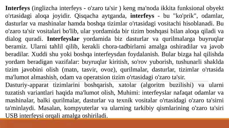 Interfeys va uning turlari 2