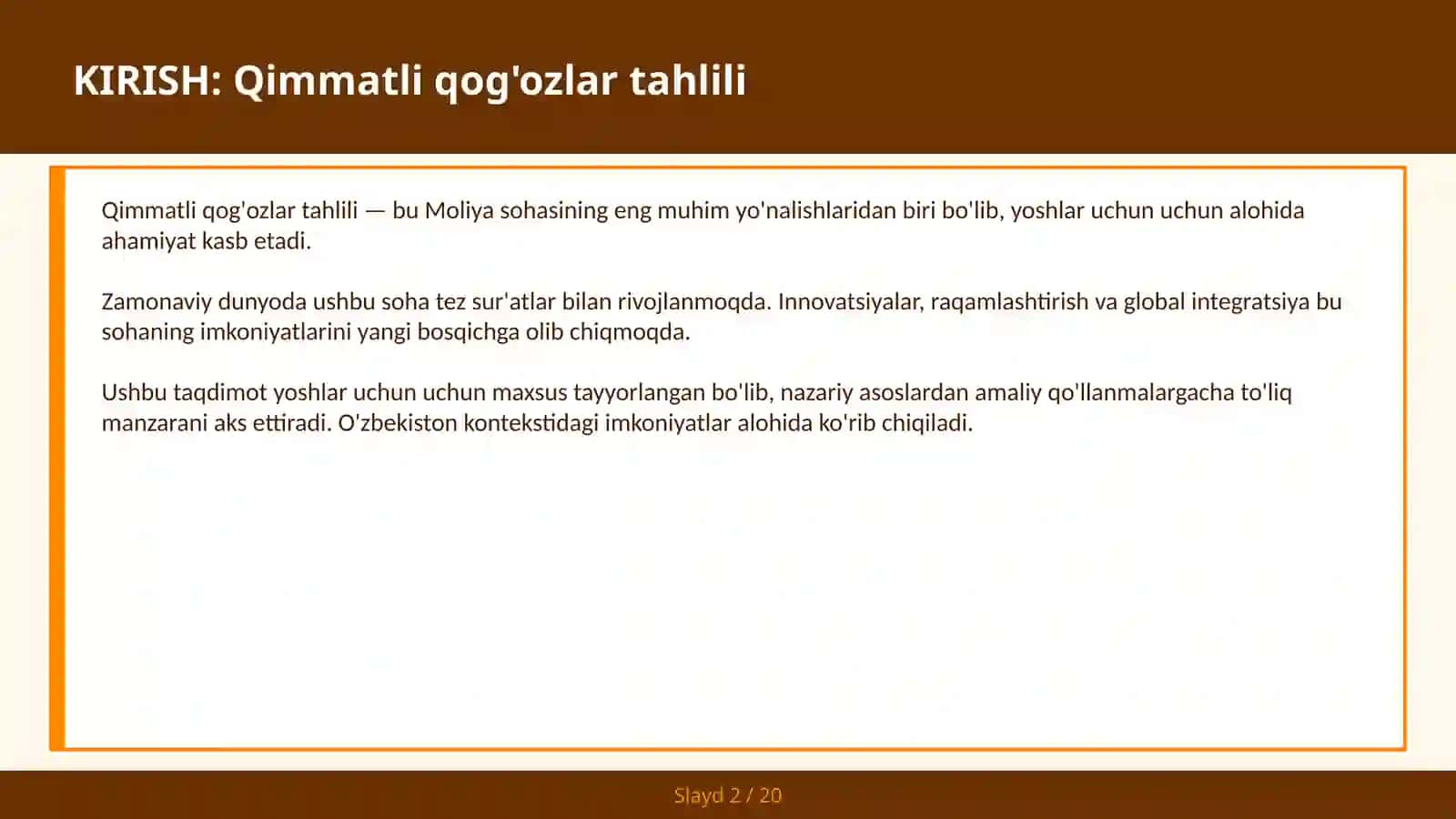 QIMMATLI QOG'OZLAR TAHLILI 2