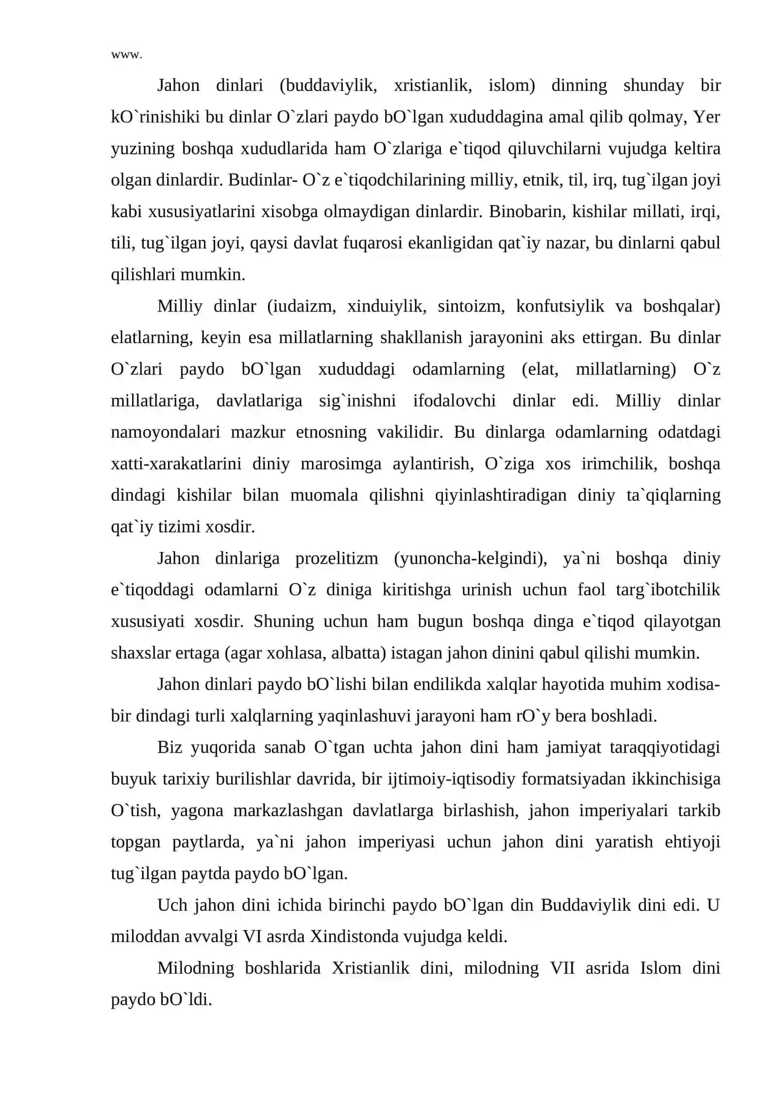 Jahon dinlari (buddaviylik, xristianlik, islom) 2