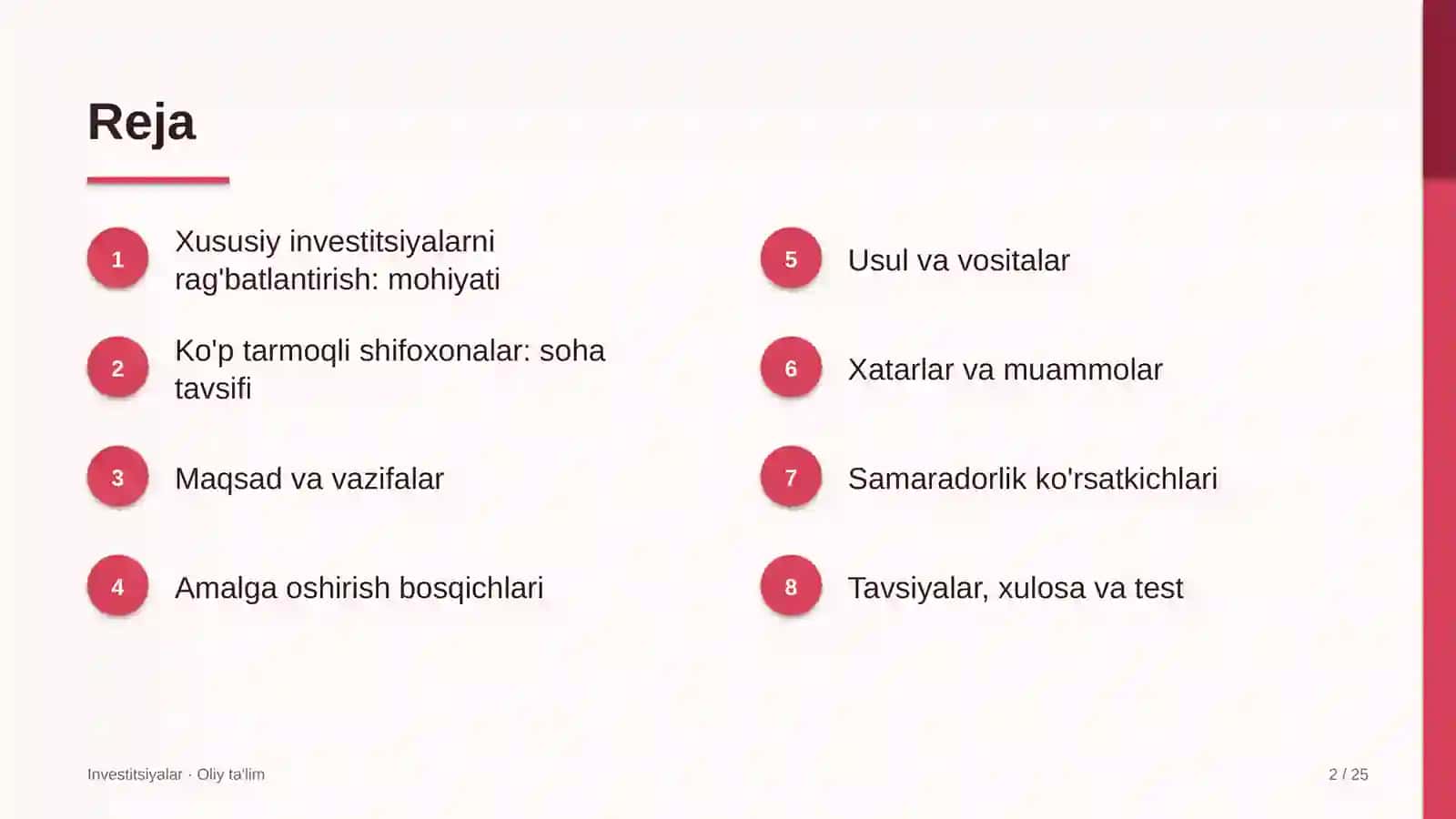 Ko'p tarmoqli shifoxonalarda xususiy investitsiyalarni rag'batlantirish 2