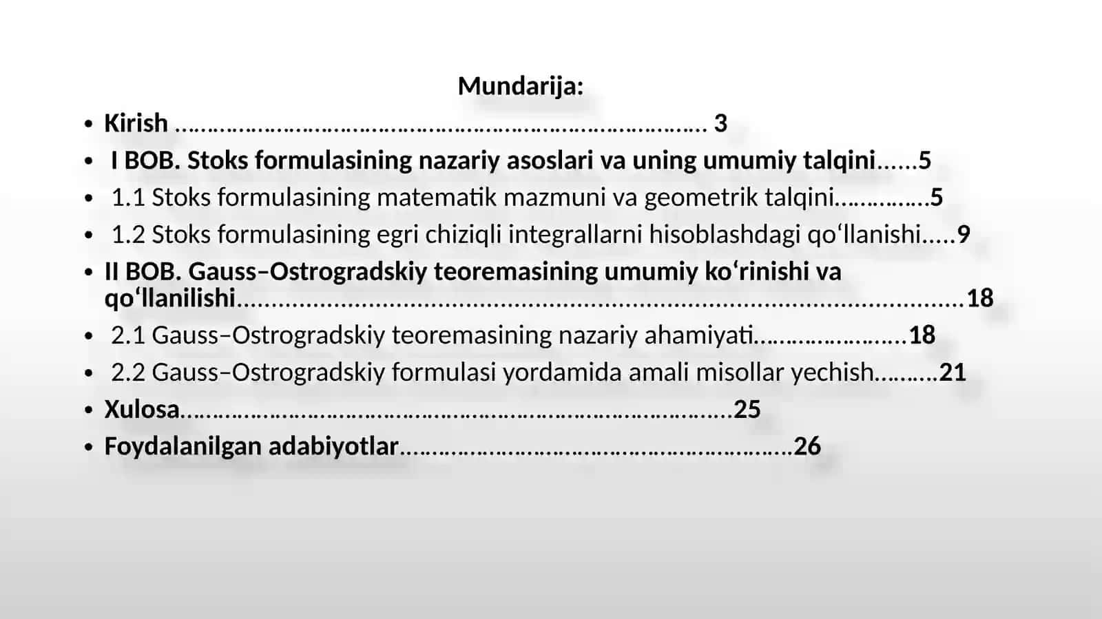 "Stoks, Gauss-Ostrogrodskiy formulalari" 2