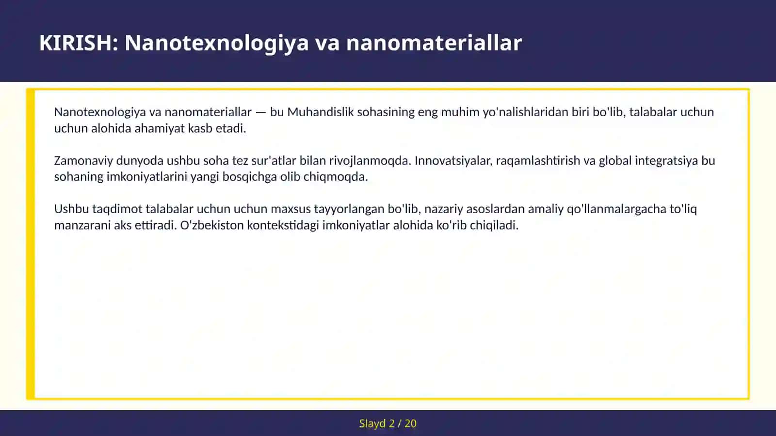 NANOTEXNOLOGIYA VA NANOMATERIALLAR 2