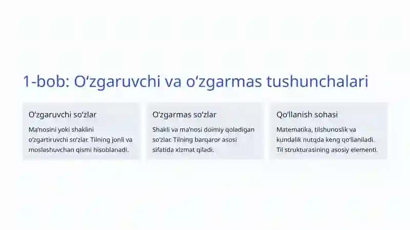 Oʻzgaruvchi va oʻzgarmas soʻzlar 2