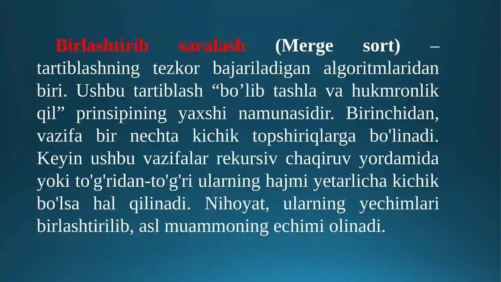 Birlashtirib saralash algoritmlari 2