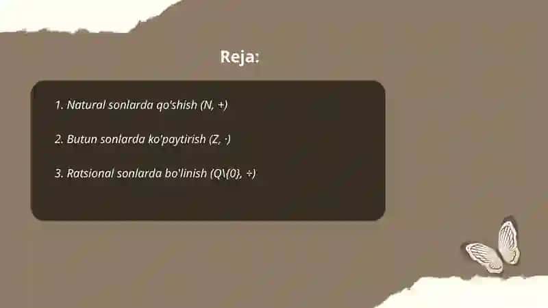 Binar algebraik operatsiyalarga misollar 2