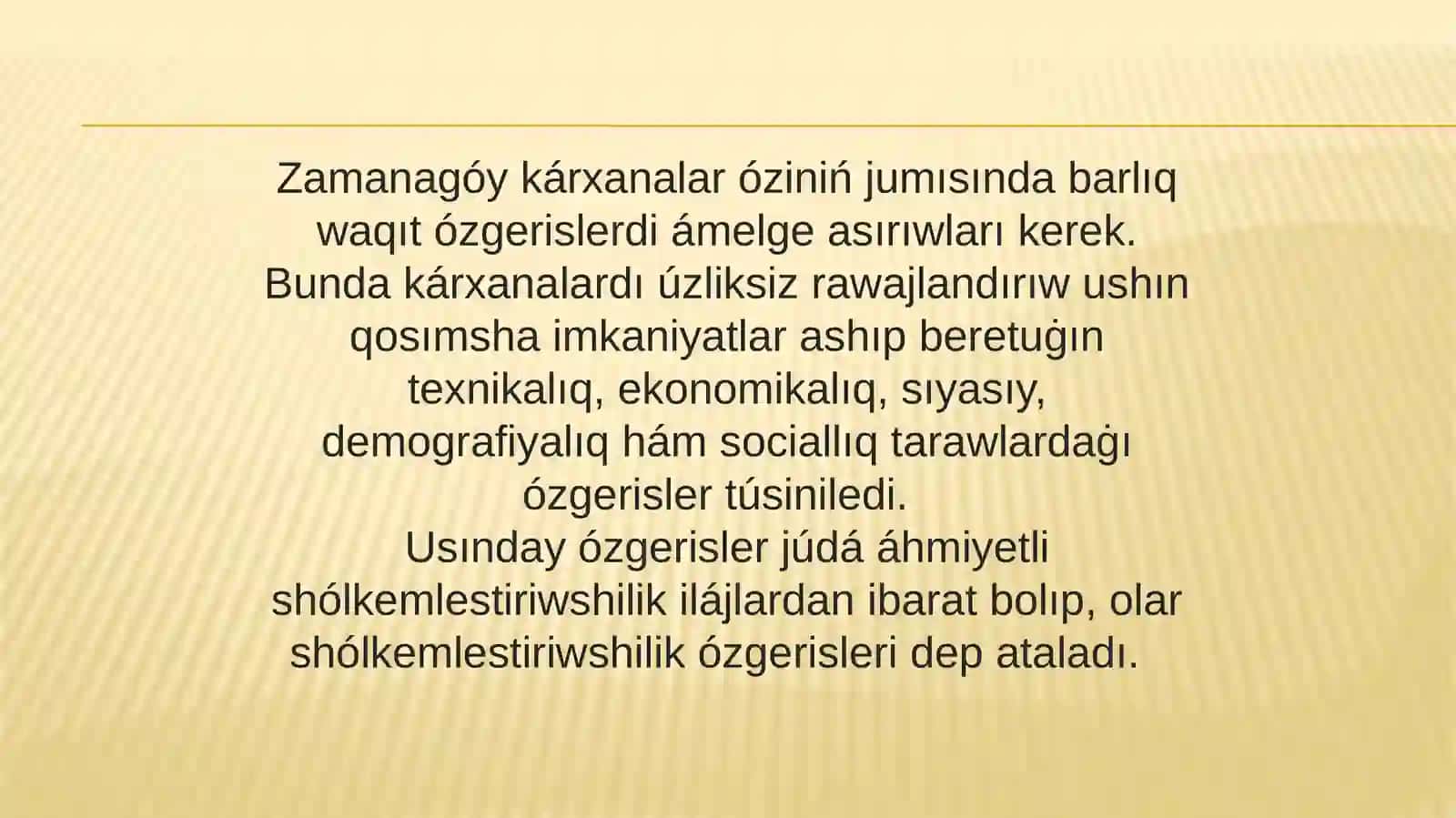 Shólkemlestiriwshilik hÁm innovaciyalÍq Ózgerisler jaǴdayÍndaǴÍ SHMX 2