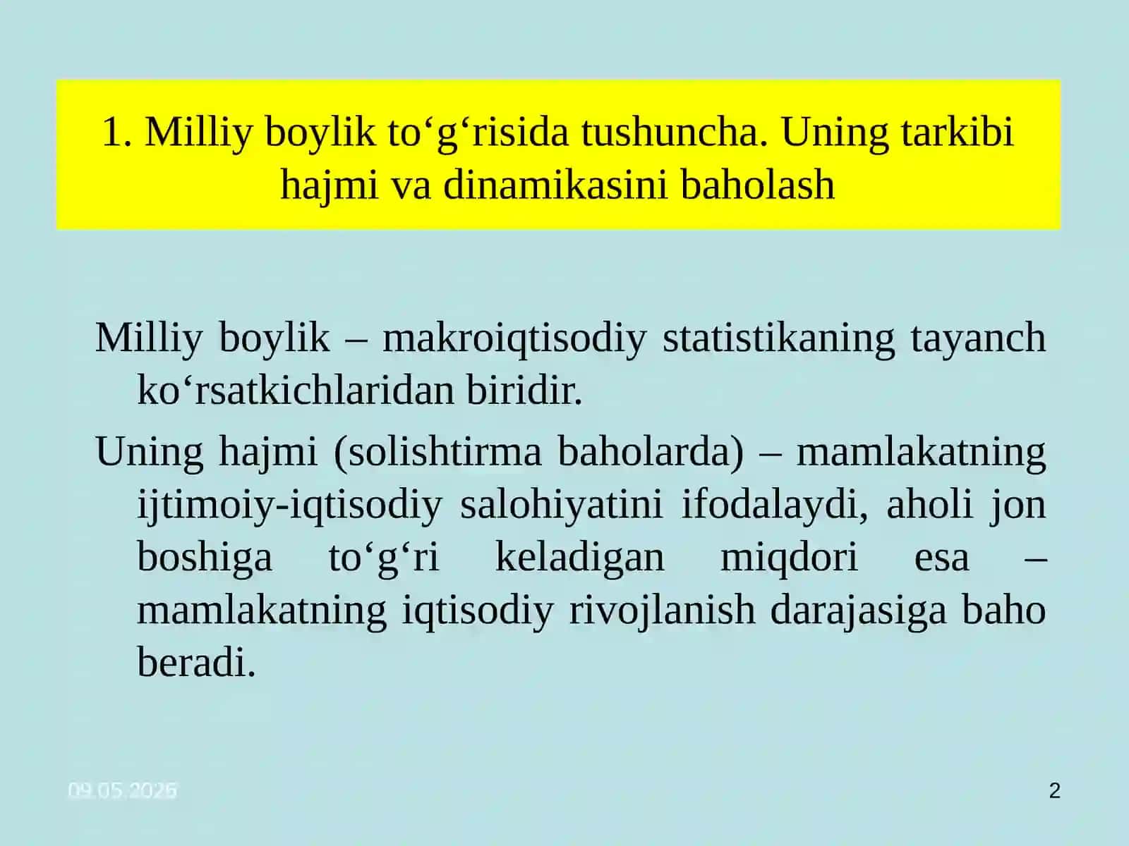 Milliy boylik statistikasi 2