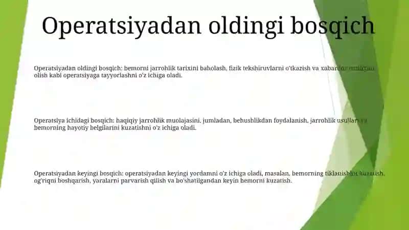 Xirurgik Bemorlarni Davolash Bosqichlari 2