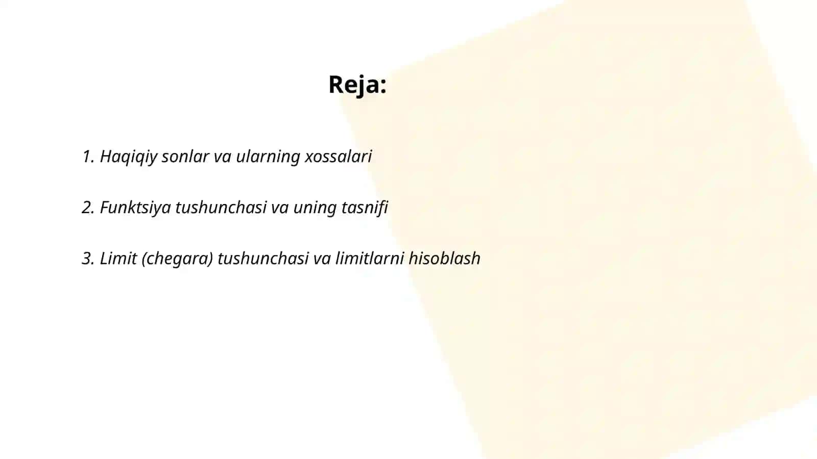 Matematik analizga kirish 2