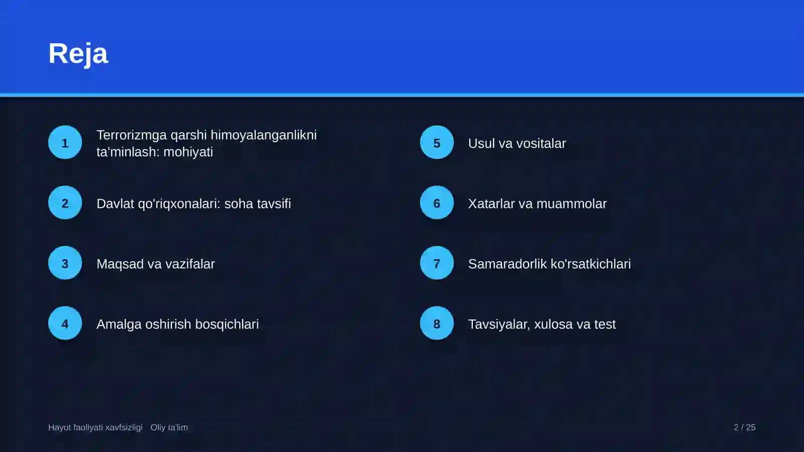 Hayot faoliyati xavfsizligi · Oliy ta'lim 2