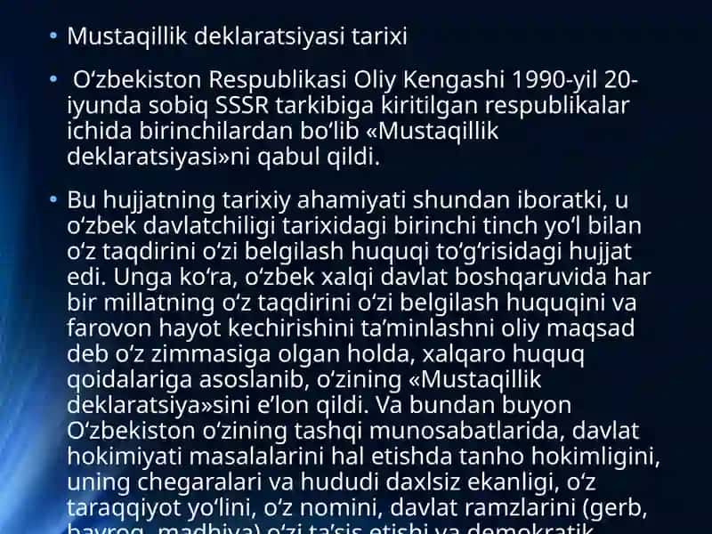 Mustaqillik deklaratsiyasi tarixi 2